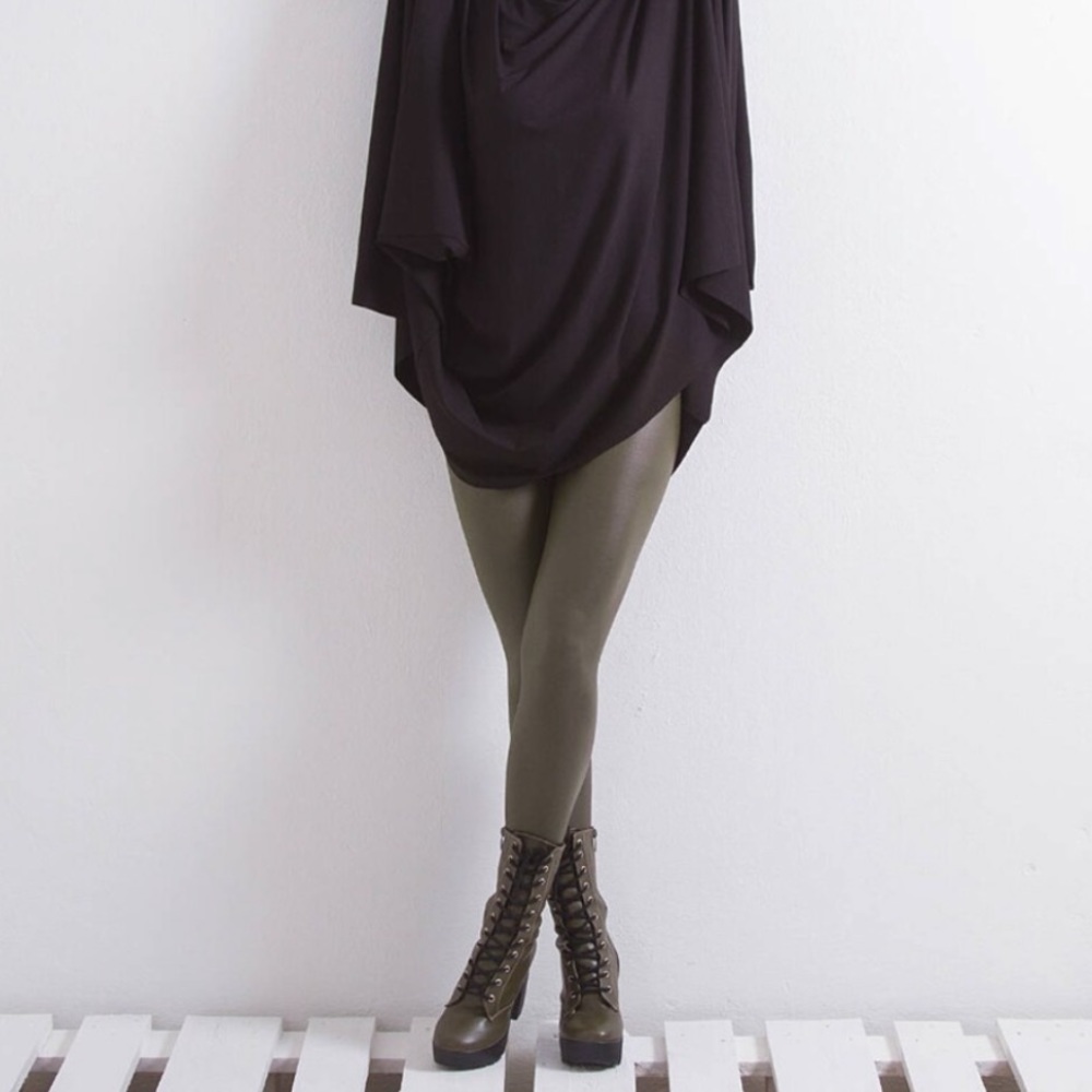 Olive Faux Leather high waist leggings - Picture 4 of 6